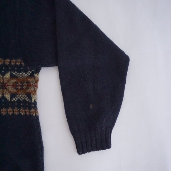 Vintage Eddie Bauer Navy Wool Fair Isle Cabincore Eclectic Grandpa Sweater XL - Picture 5 of 10